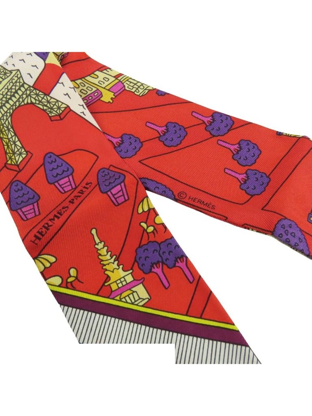 Hermes Twilly Rouge Violet Cream Silk les Nouveaux Amoureux de Paris New Lovers - Picture 4 of 7